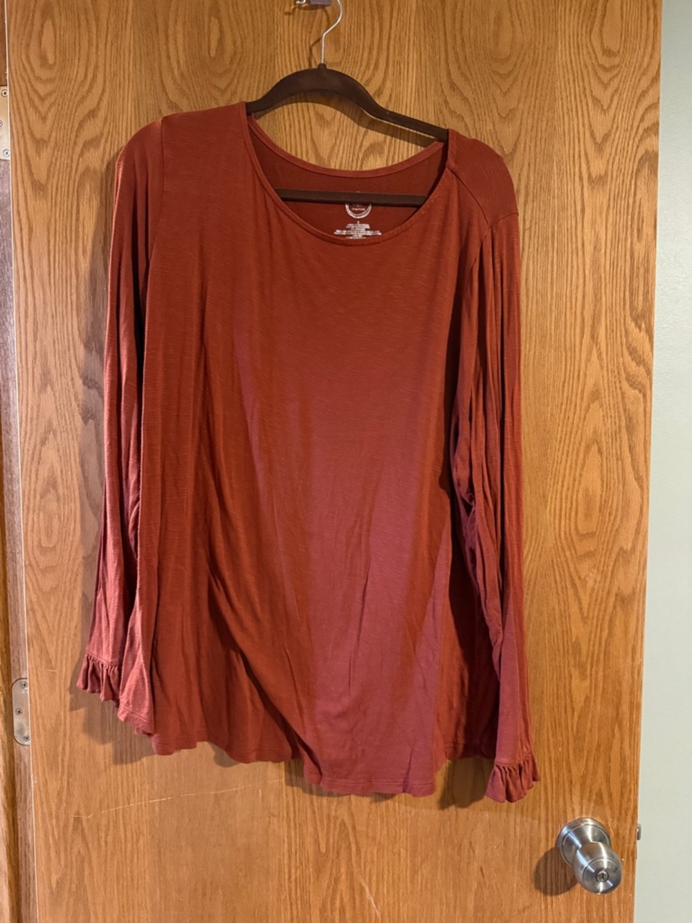 24/7 Comfort Apparel Rust Scoop Neck Long-Sleeve Top